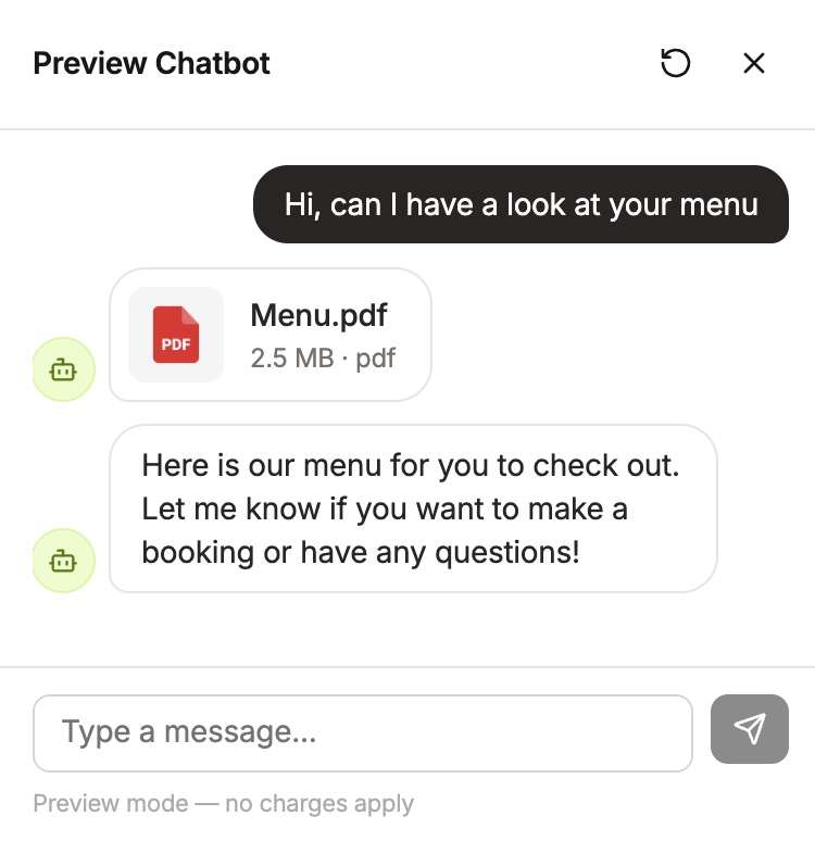 Preview chatbot conversation